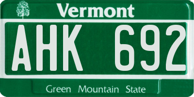 VT license plate AHK692