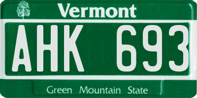 VT license plate AHK693