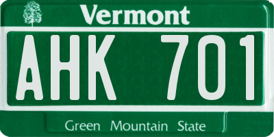 VT license plate AHK701