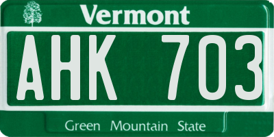 VT license plate AHK703