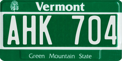VT license plate AHK704