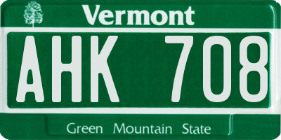 VT license plate AHK708