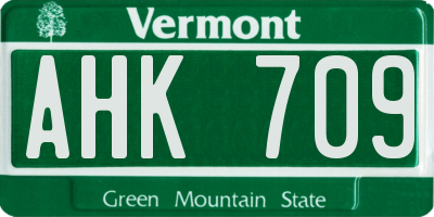 VT license plate AHK709
