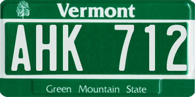 VT license plate AHK712