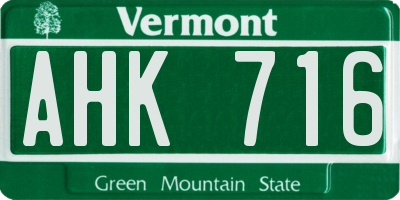 VT license plate AHK716