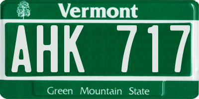 VT license plate AHK717