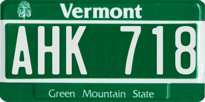 VT license plate AHK718