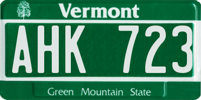 VT license plate AHK723