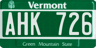 VT license plate AHK726