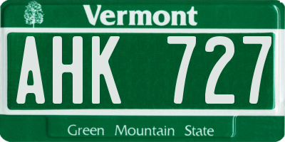 VT license plate AHK727