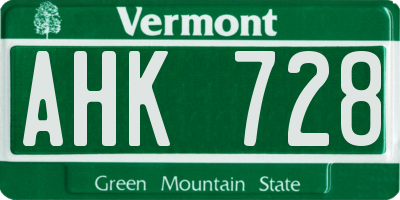 VT license plate AHK728