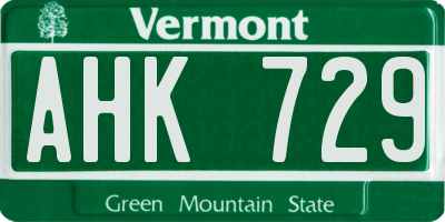VT license plate AHK729