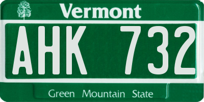 VT license plate AHK732