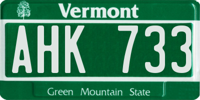 VT license plate AHK733