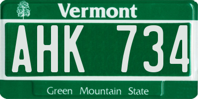 VT license plate AHK734