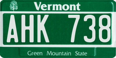 VT license plate AHK738