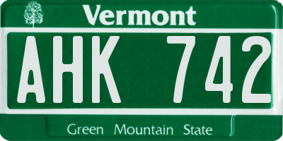 VT license plate AHK742