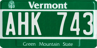 VT license plate AHK743
