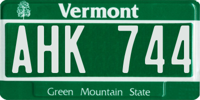 VT license plate AHK744