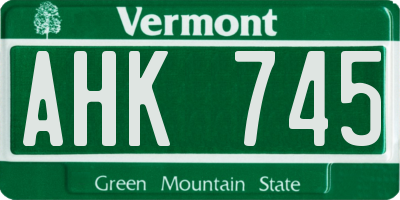 VT license plate AHK745
