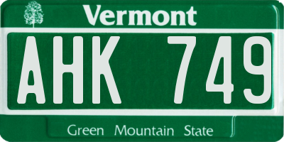 VT license plate AHK749