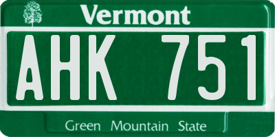 VT license plate AHK751