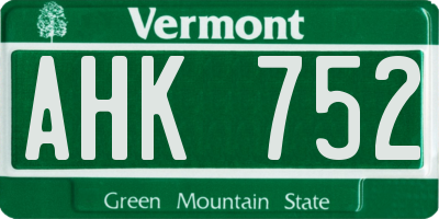 VT license plate AHK752