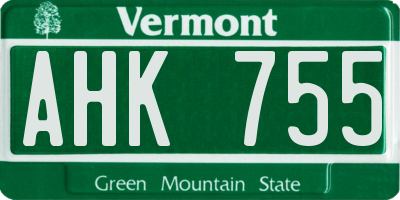 VT license plate AHK755