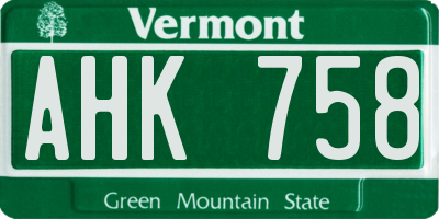 VT license plate AHK758