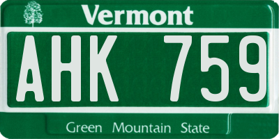 VT license plate AHK759