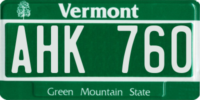 VT license plate AHK760