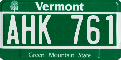 VT license plate AHK761