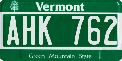 VT license plate AHK762