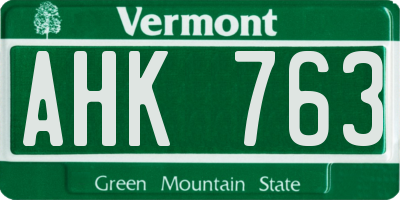 VT license plate AHK763