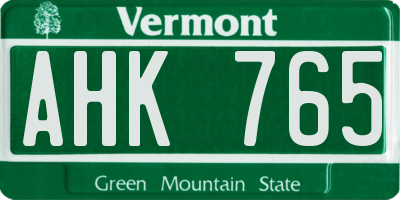 VT license plate AHK765