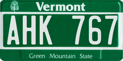 VT license plate AHK767