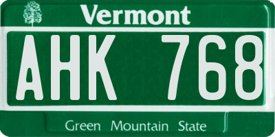 VT license plate AHK768