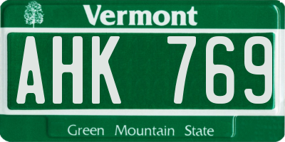 VT license plate AHK769