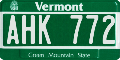 VT license plate AHK772