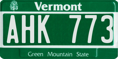 VT license plate AHK773