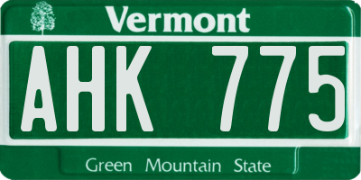 VT license plate AHK775