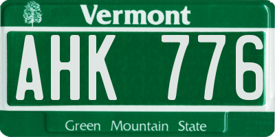 VT license plate AHK776