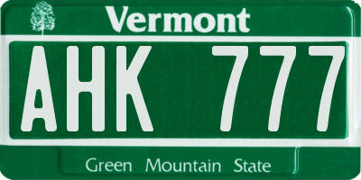 VT license plate AHK777