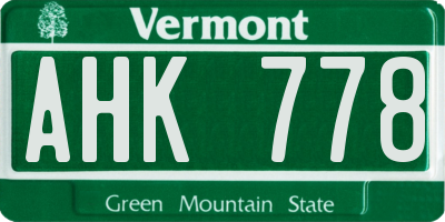 VT license plate AHK778