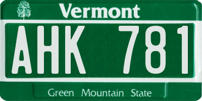 VT license plate AHK781