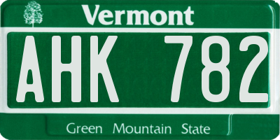 VT license plate AHK782