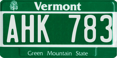 VT license plate AHK783