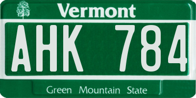 VT license plate AHK784