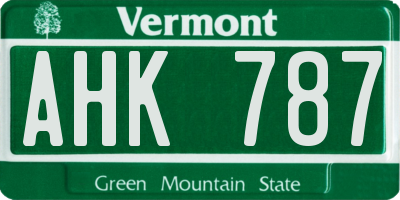 VT license plate AHK787