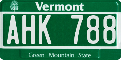 VT license plate AHK788